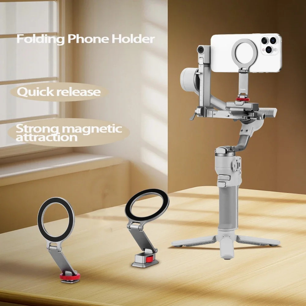For DJI RS4 Mini Cold Shoe Design Adapter For Android phone for iPhone 14-16 Magsafe Magnetic Phone Holder with 1/4 Screw Hole