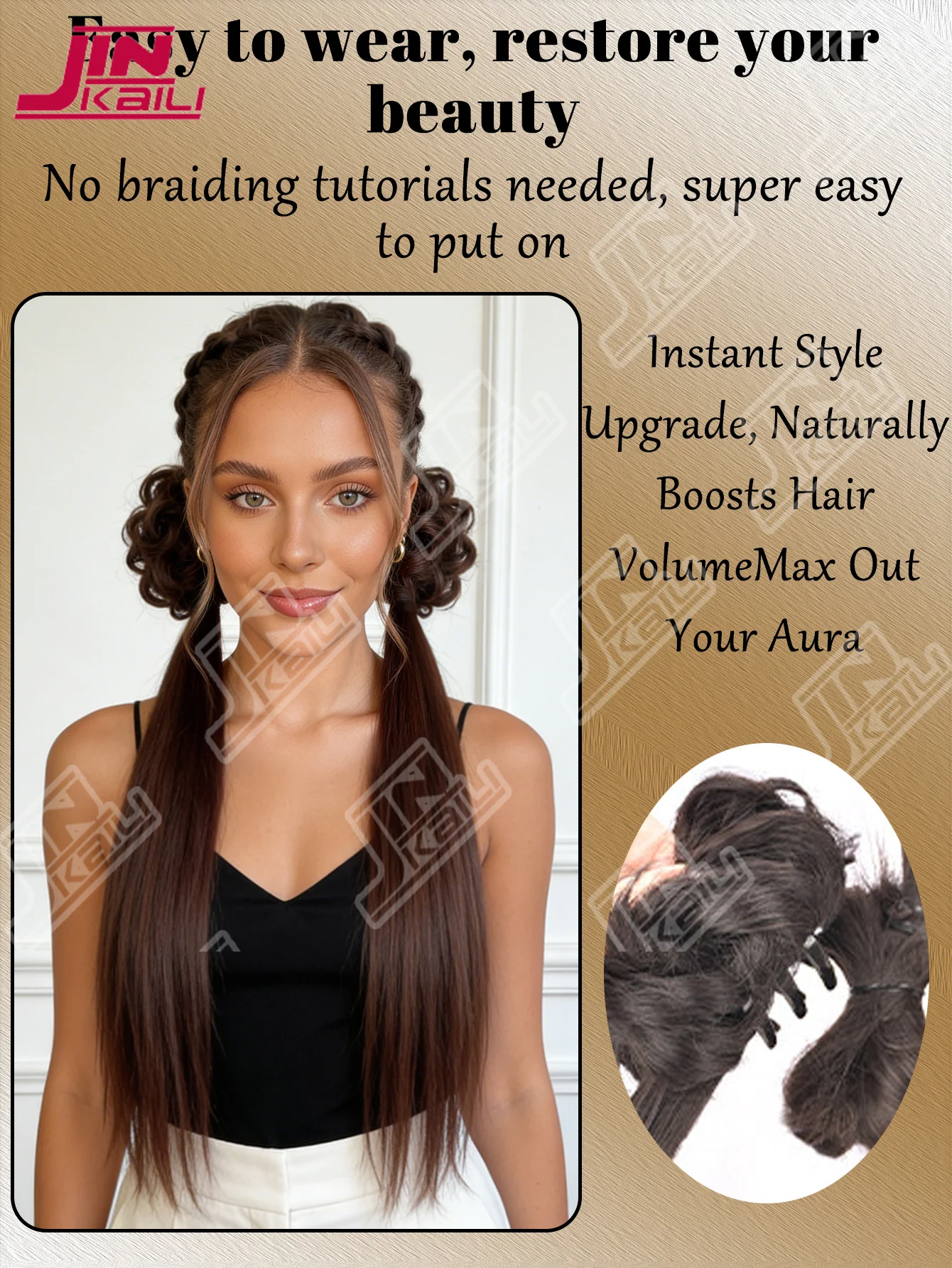JKLSynthetic Double Ponytail, Twisted Design Claw Clip Fluffy Black Double Ponytail Hair Extension For Women Daily Party Cosplay