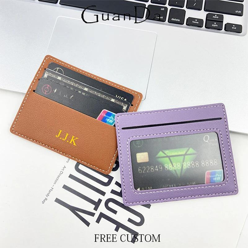 Custom Name Slim ID Card Wallet Woman Man Business Card Holder Engrave Initials Luxury Simple Purse Pouch Wholesale Card Bag