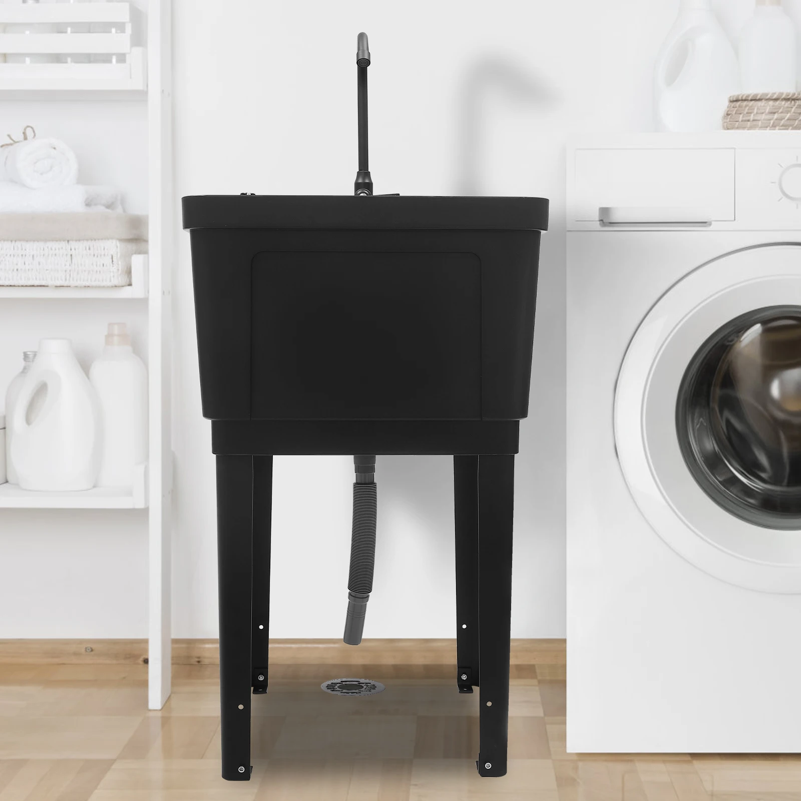 

Freestanding Laundry Sink with Faucet, Large Deep Basin, 360° Swivel Tap, Quick Drain, for Utility Room, Garden, Pet Wash