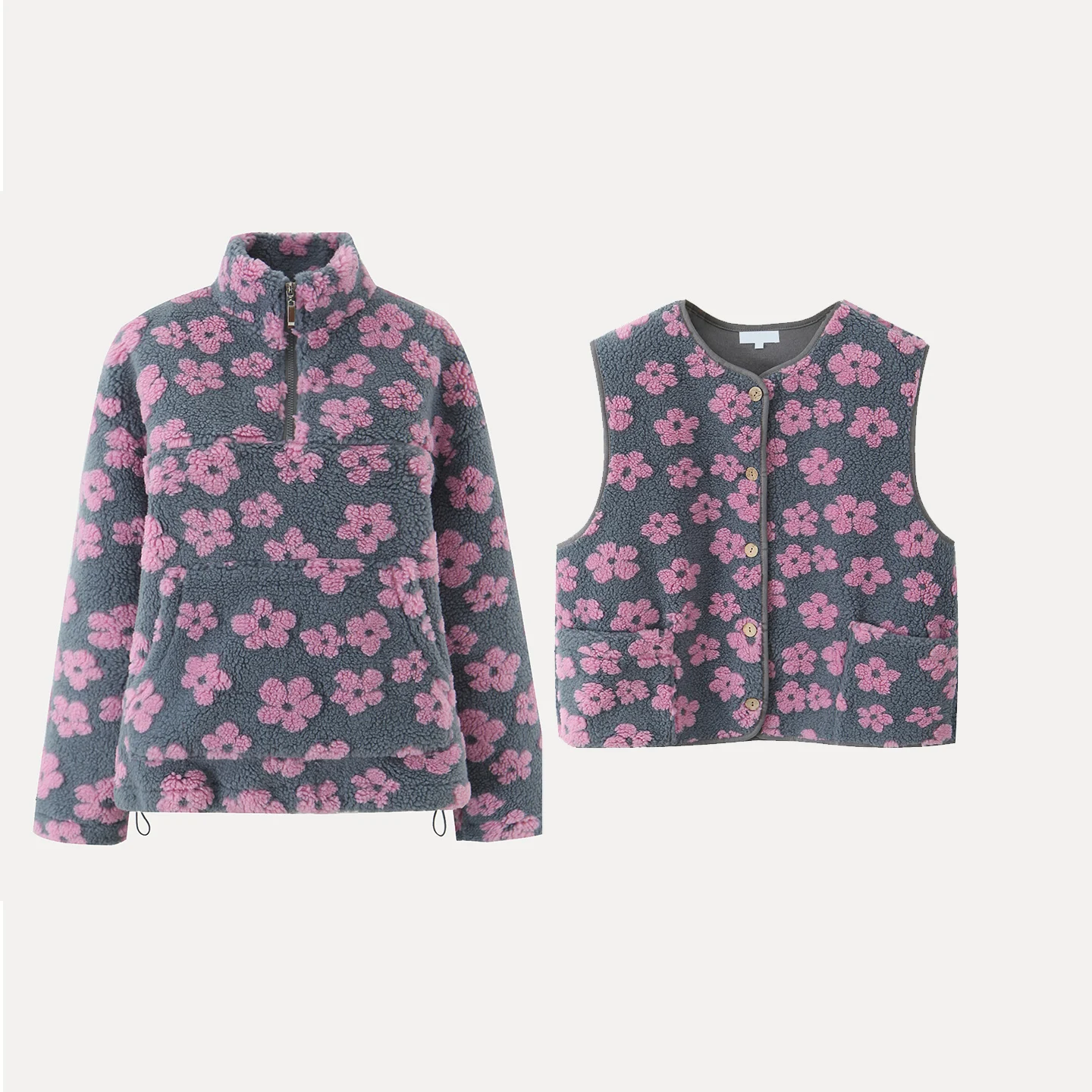 

Faionable Lamb Fur Floral Hoodie Vest Women's Autumn 2025 New Sle Personali Temperament European Loose Fit ort Jaet