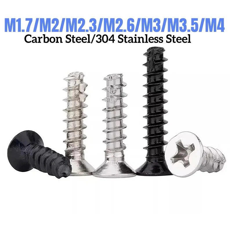 M1.7/M2/M2.3/M2.6/M3/M3.5/M4 Carbon Steel/304 Stainless Steel Phillips Countersunk Flat Head Tail-Cutting Self-tapping Screw