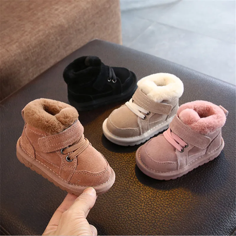 New Winter Baby Snow Boots Unisex Leather Cute Boys Girls Shoes Warm Cotton Kids Sneakers Soft Bottom Toddler Baby Shoes