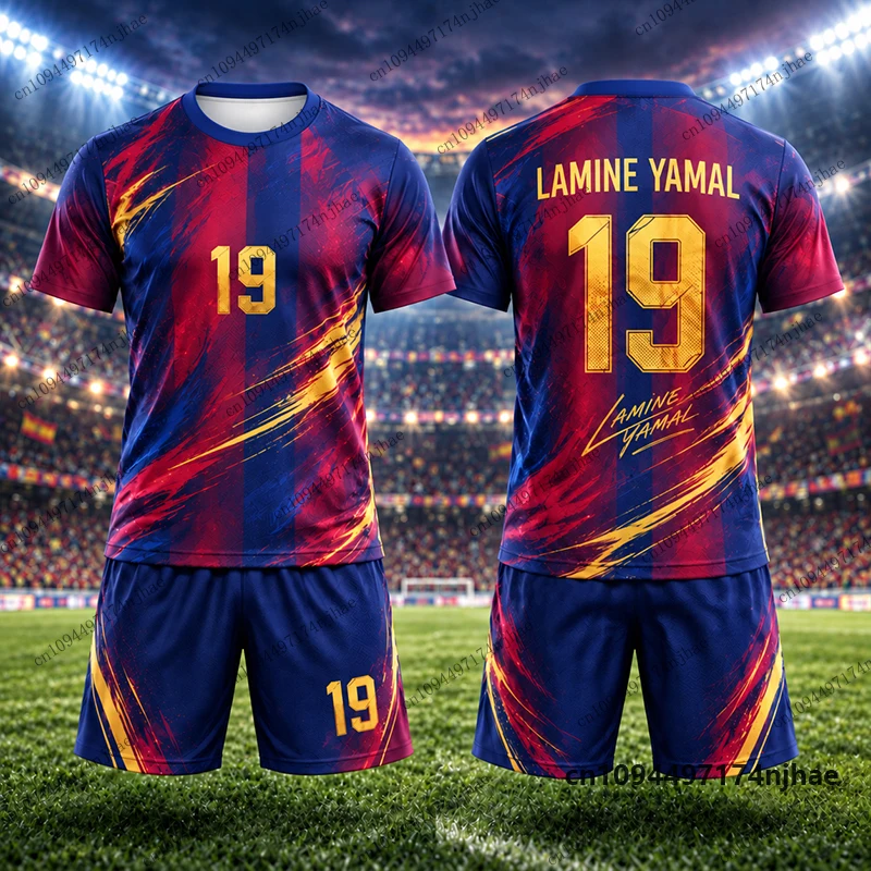 2026 Kinder-Trainingsanzug Fußballtrikot Yamal # 19 Bedruckte T-Shirt- und Shorts-Sets, Spanien-Fananzug, Sport-Outfit für Kinder/Erwachsene, 2-teiliges Outfit – Detail 4