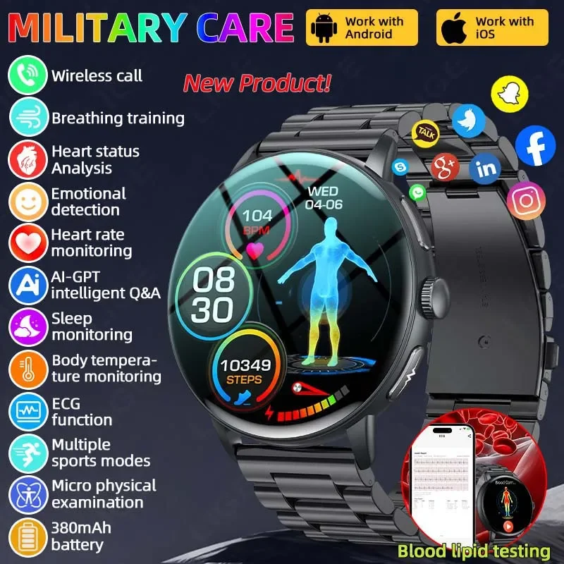 

Health Diagosis ECG+PPG Smart Watch Men Blood Pressure Body Temperature Blood Composition Monitoring Smartwatch for Android iOS