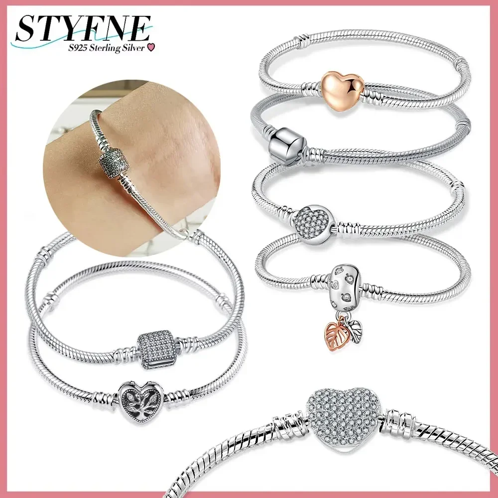 سوار مطرز بالخرز من الفضة الإسترليني للنساء ، لامع ، وردي ، ذهبي ، حب ، قلب ، شمس ، قمر ، سهل الاستخدام ، أصلي ، مجوهرات راقية ، هدية