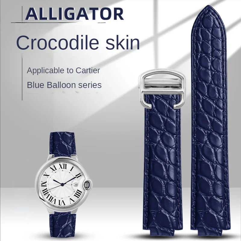 Crocodile Leather Watch Strap for Cartier Blue Balloon WSBB0025 W69012Z4 Polo Men\'s Women\'s Watchband 8x14mm 12x20mm