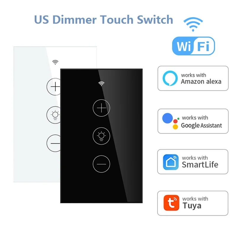 Tuya Smart WIFI Wall Touch Light Dimmer Switch US LED Dimmer Switch Smart Life Voice Control Alexa Google Home