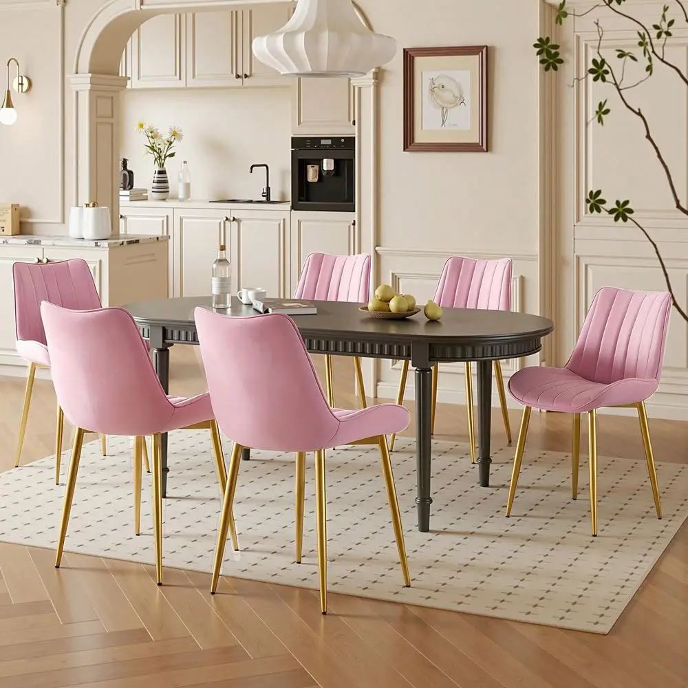 MidCentury Velvet Dining Chair Set Of 2, Channel Tufted Upholstered Side Chair For Dining Room Living Room Vanity