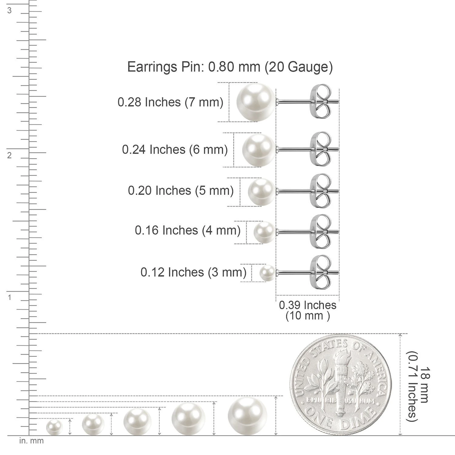 5 أزواج من الفولاذ المقاوم للصدأ أقراط اللؤلؤ الاصطناعي جولة مسمار غضروفي للرجال والنساء ارتداء المجوهرات اليومية في مجموعة متنوعة من الأحجام 4 / 5 / 6 / 7 / 8 مم