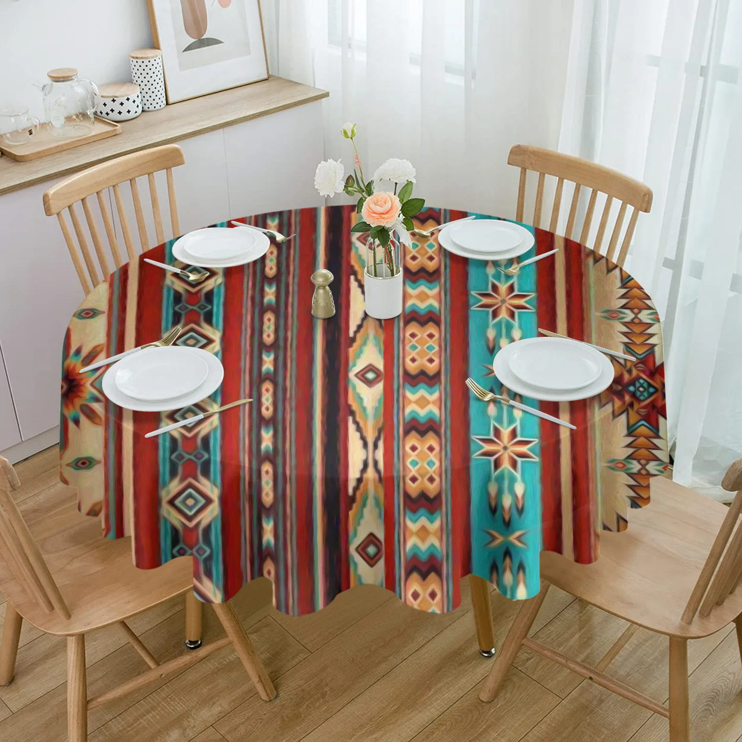 Bohemian Art Geometric Graphics Tablecloths for Dining Table Waterproof Rectangular Table Cover for Kitchen Living Room