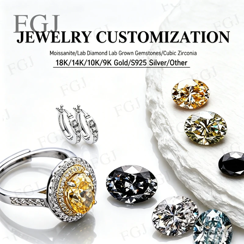 Custom Jewelry Set 925 Sterling Silver Gold Plated Ring Necklace Bracelet Engraved Moissanite Lab Diamond Custom Size Available