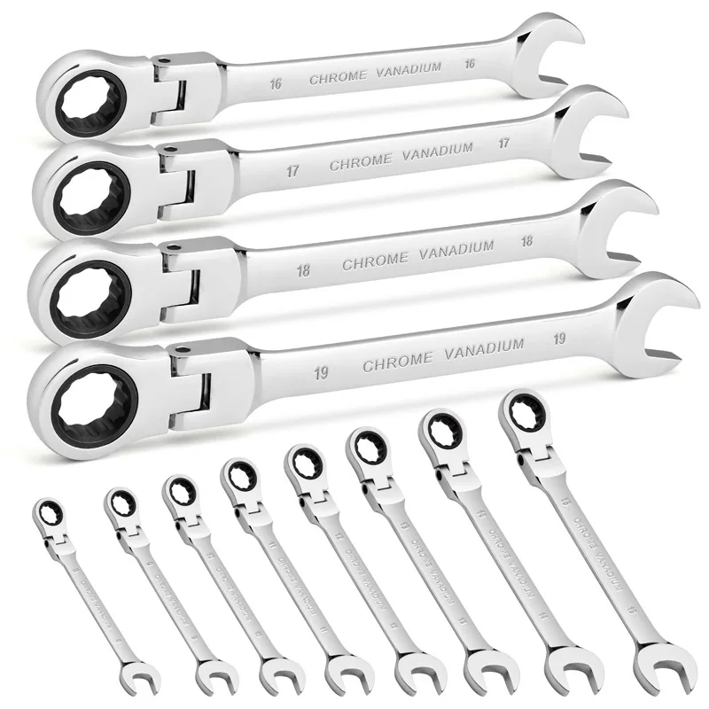 

1Pcs Flex-Head Ratcheting Combination Wrench Set,72-Teeth, Cr-V Constructed Metric 6-24mm for Hex Nuts Bolts Standoffs