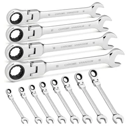 1Pcs Flex-Head Ratcheting Combination Wrench Set,72-Teeth, Cr-V Constructed Metric 6-24mm for Hex Nuts Bolts Standoffs