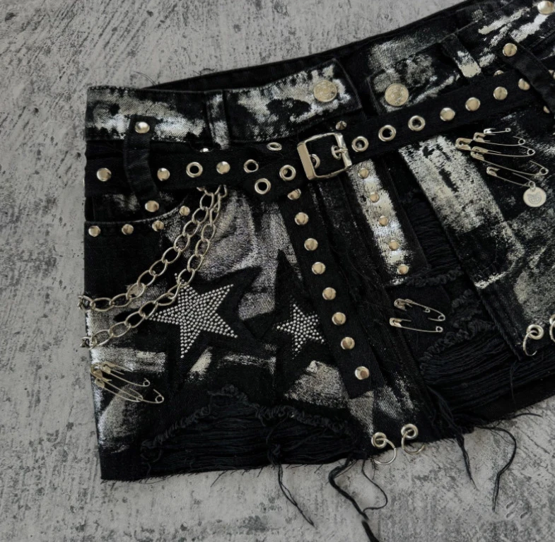 Vintage skirt women black denim New trendy vintage piece Y2K era Street style hipsters High street fashion short skirt summer