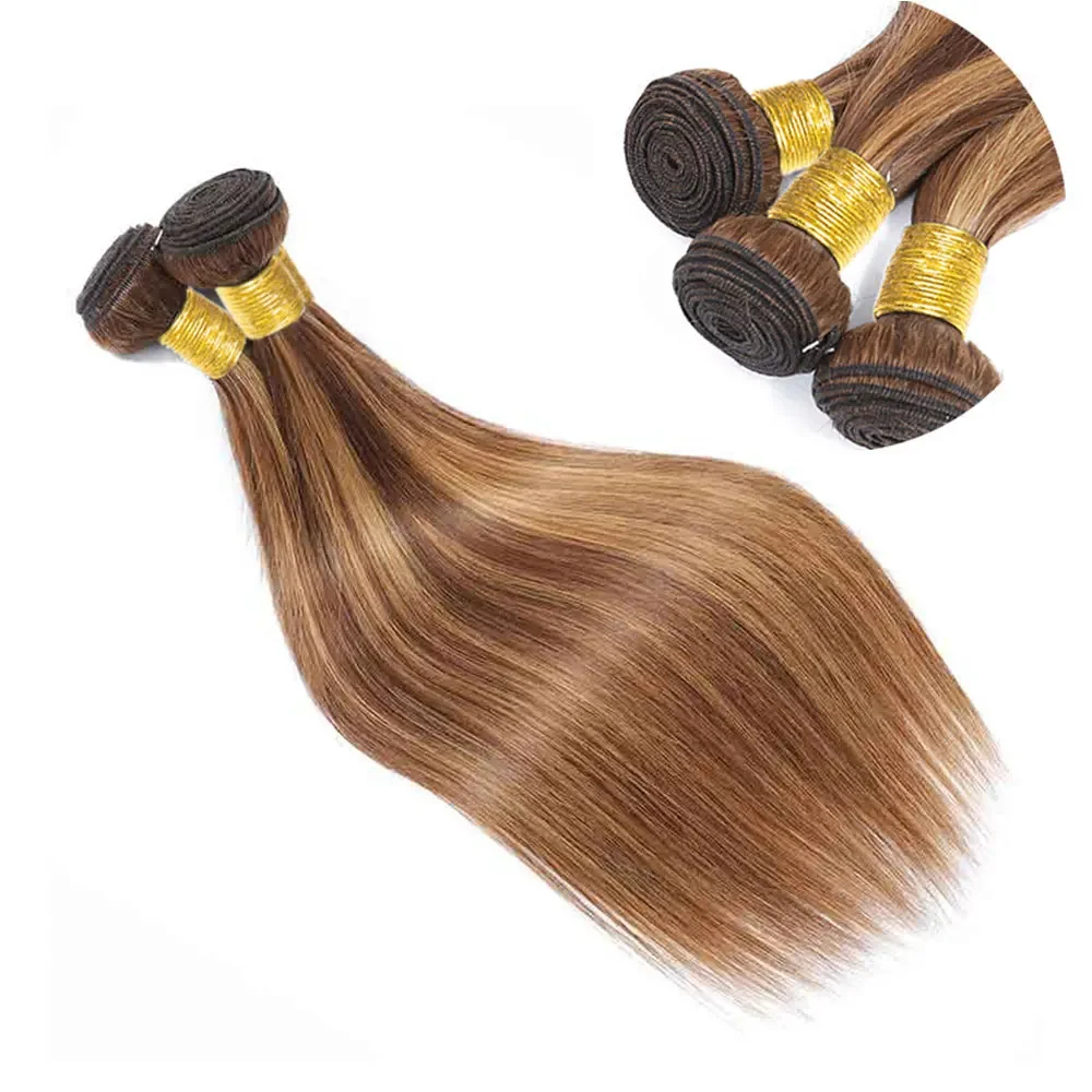 30 inch Honey Blonde Highlight Bundles Human Hair Straight P4/27 Brazlian Hair Weave Colored Hair Bundles for Women 100g/pc