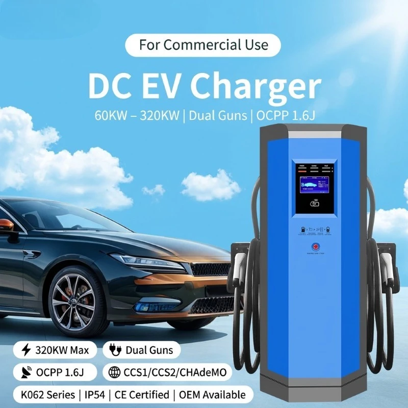 Customized 60KW 120KW 320KW DC EV Supercharger Double CCS1 CCS2 CHADEMO GBT OCPP 1.6J 4G RFID IP54 Ground Mount Car Charger