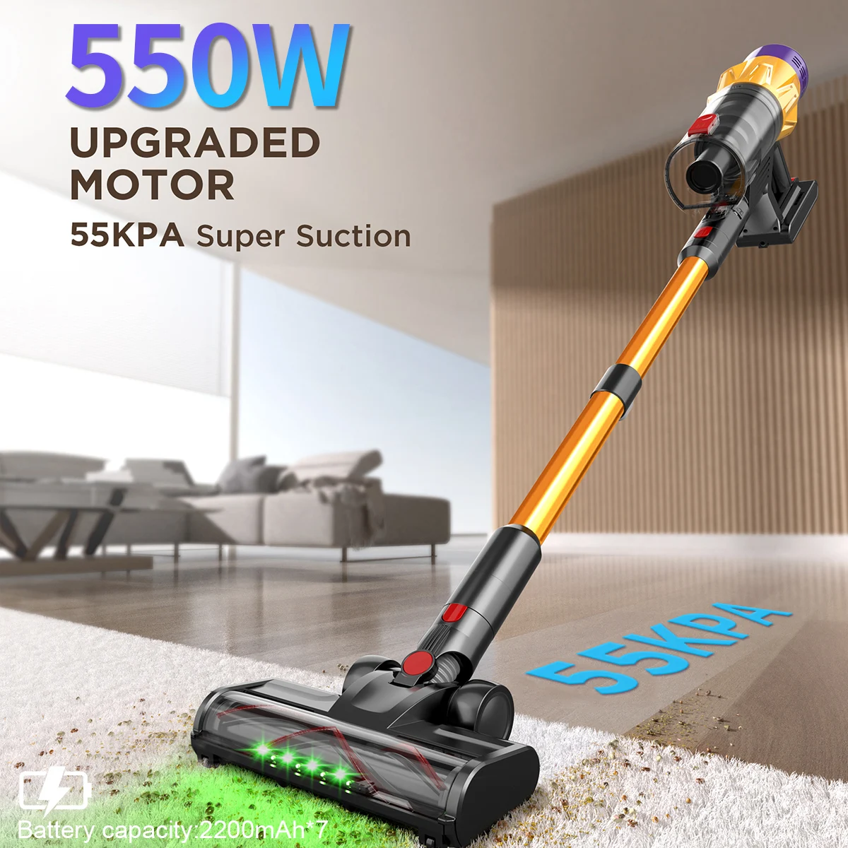 550W Brushless Motor 55KPA Suction Power Cordless Vacuum Cleaner Handheld Smart Home Appliance Removable Battery Dust Cup