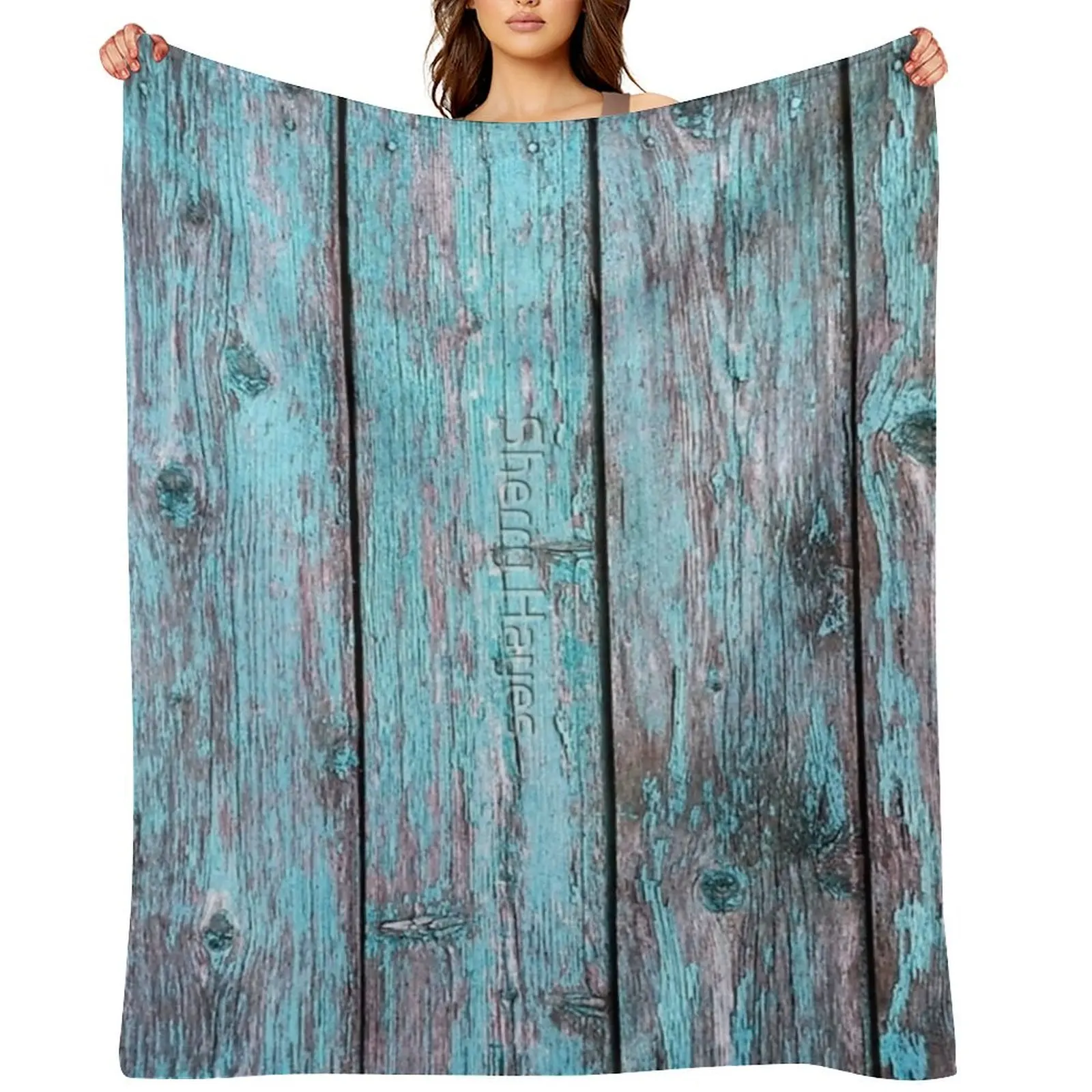 

Vintage Rustic Blue Aqua Teal Barn Wood Art Design Farmhouse Home Decor Throw Blanket Designers Sleeping Bag Flannels Blankets