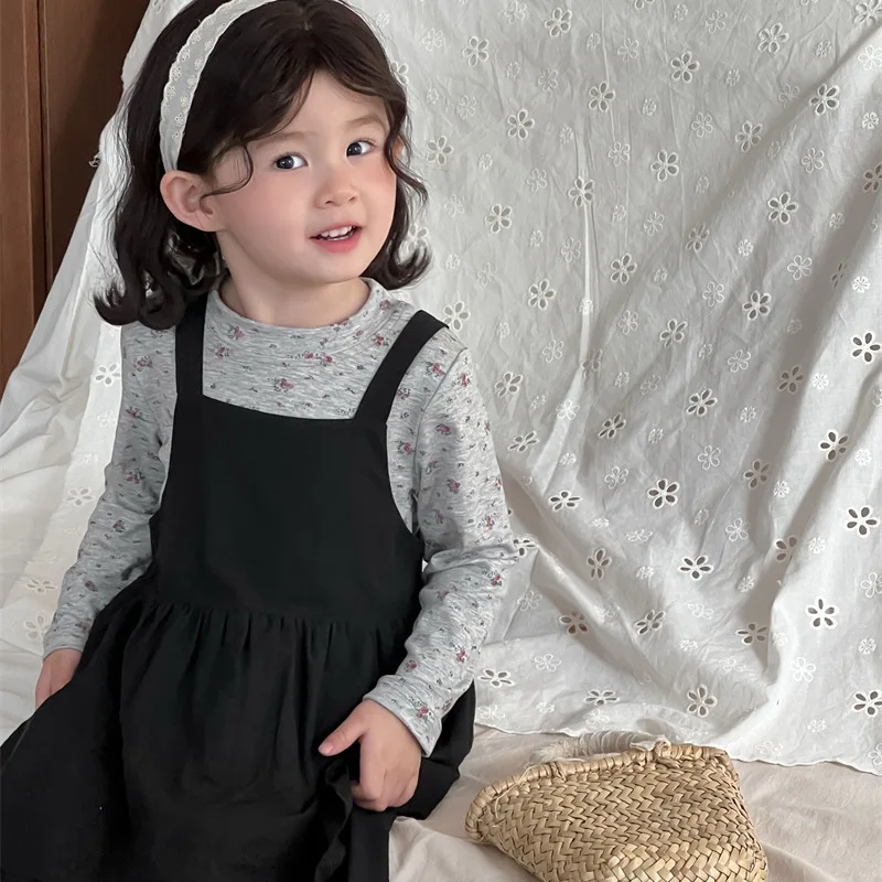 

2025 г., детская футболка с круглым вырезом и длинными рукавами для девочек, весенний новый продукт, детская утягивающая нижняя рубашка с цветочным принтом