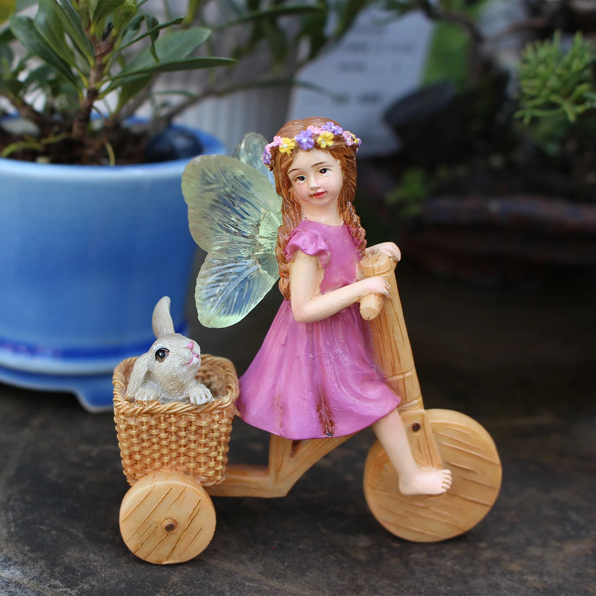 1 fun fairy tale statue, mini bicycle fairy tale garden statue outdoor sculpture, resin garden decoration outdoor garden lawn ga