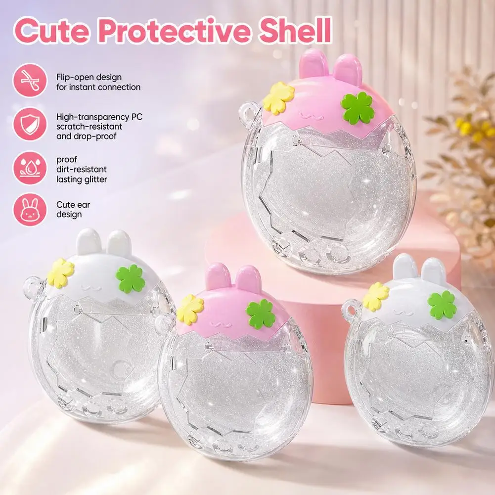 Protective Case For Tamagotchi Paradise Cute Bunny Ear Cover Shockproof Anti‑Scratch Glitter Shell For Virtual Pet Game