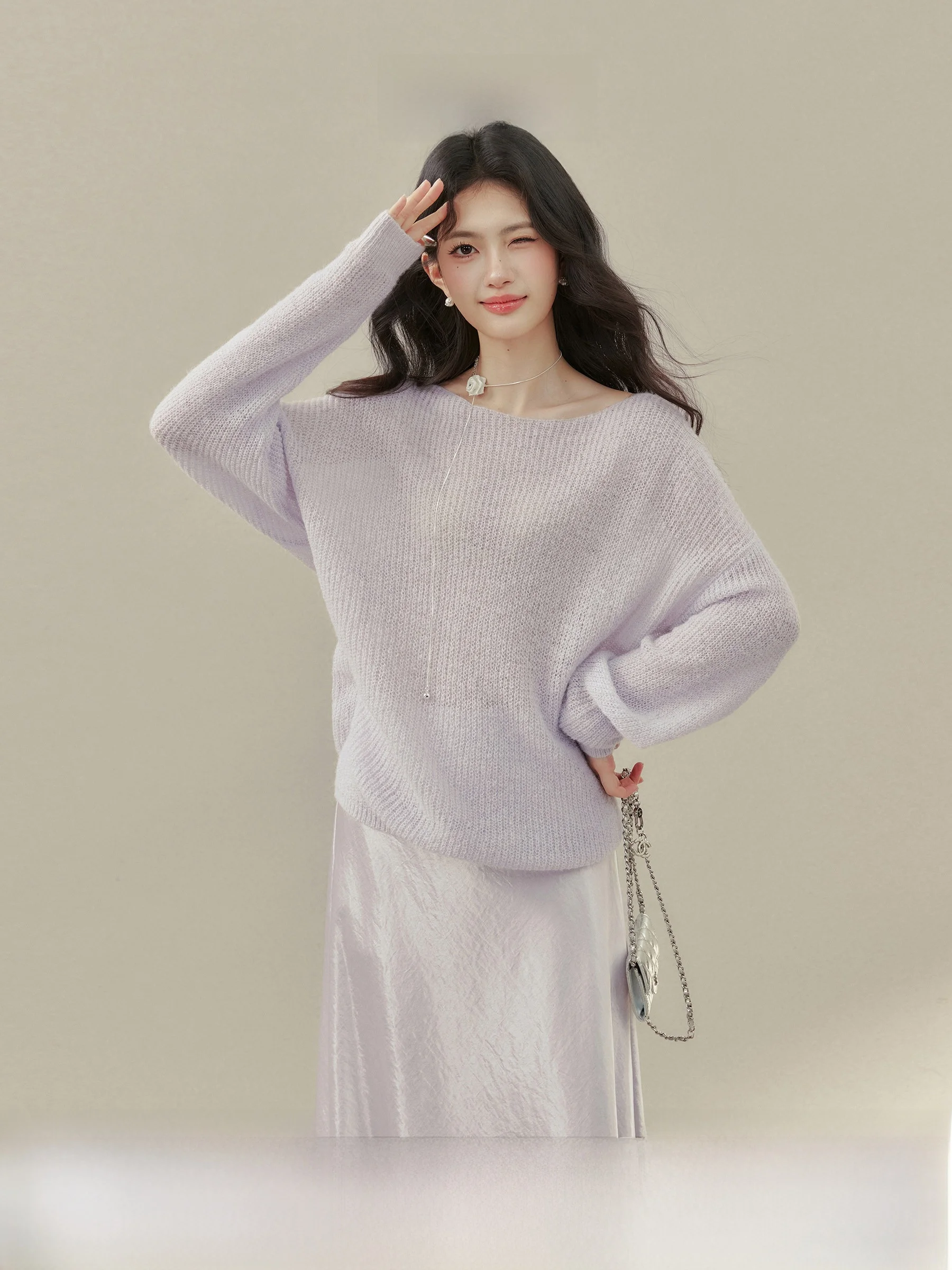 

Soft Style Loose Women's Long Sleeve Purple Knitted Top Spring 2026 New Arrival Elegant Casual Fashion Ladies' Wear