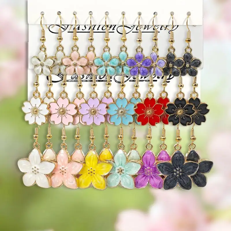34pcs Fresh Multi Color Five Petal Flower Earrings For Women Fashion Versatile Elegant Ear Hooks Ear Cuffs Set Combination
