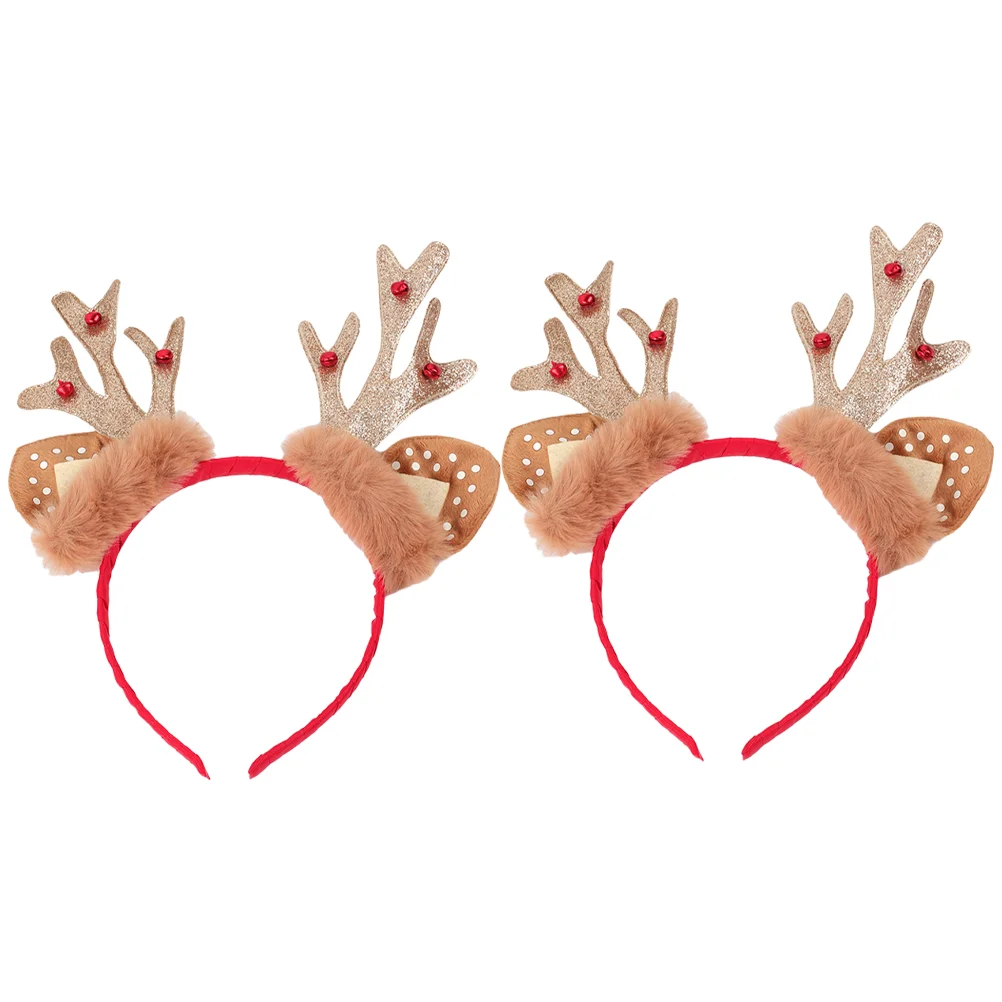 

2 Pcs Christmas Antler Headdress Costume Headband Role-playing Shine Party Ornament Elements Hairband Plastic Flannel Hoop Miss