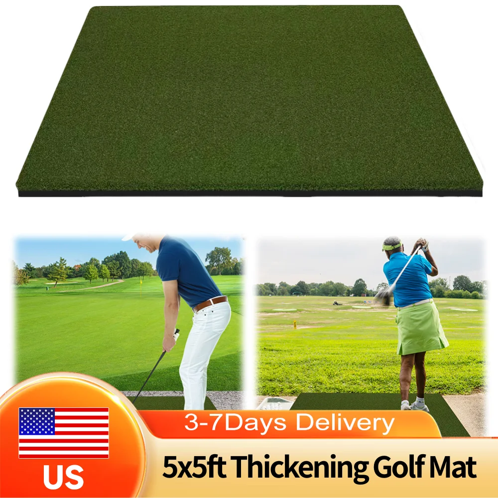 5x5ft Golf Training Mat 35mm Anti Slip Wear Resistant Practice Mat for Chipping Driving Backyard Garage Golf Simulator Use