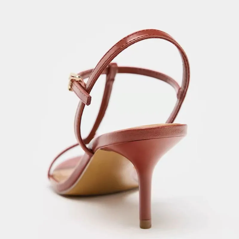 2026 Summer New Hot Women Sandals Elegant Red Black One-word Belt Stiletto Heels Fashion Dress Party Sandals Female
