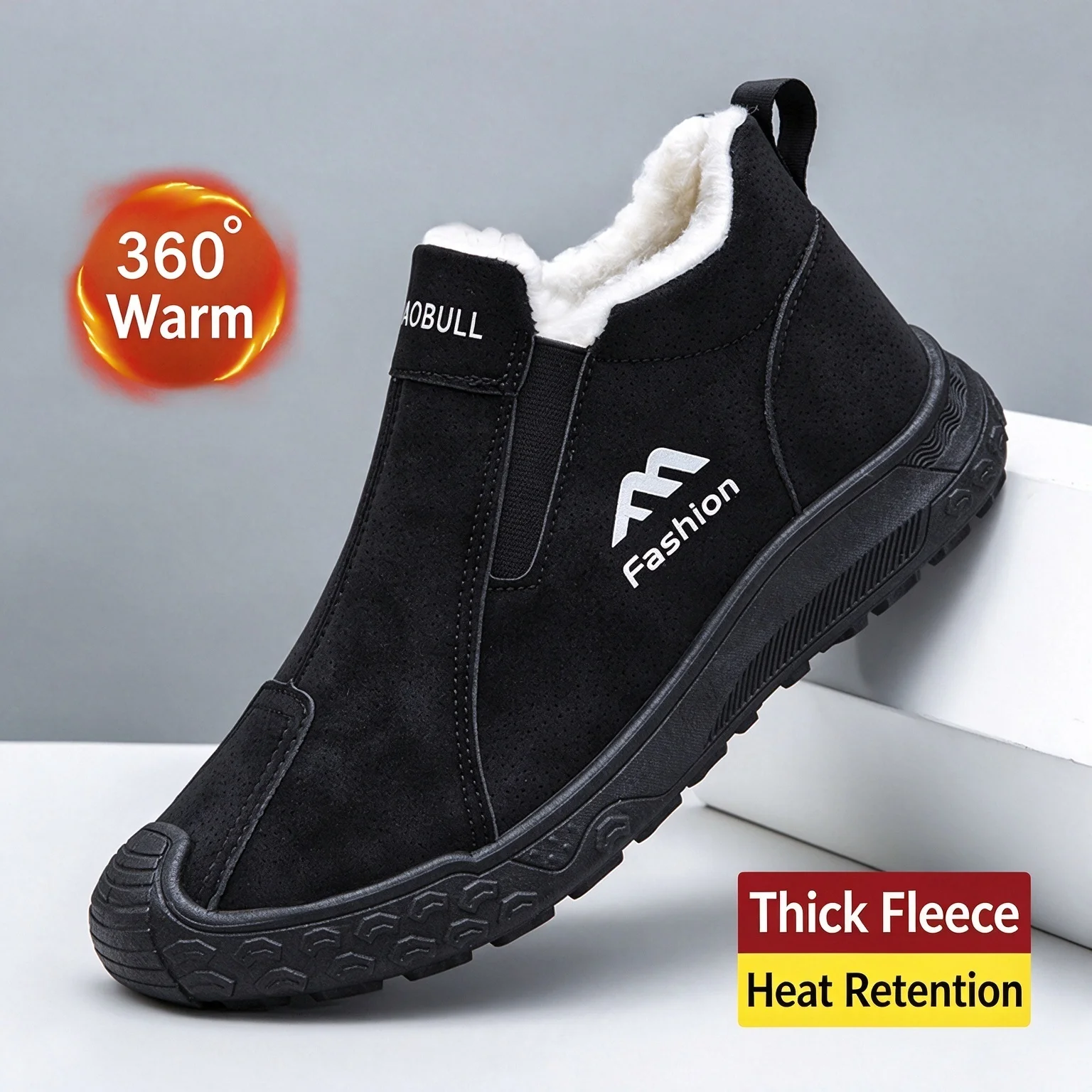 Men's Mid Top Slip On Hiking Shoes Suede Upper Non-Slip Rubber Sole Outdoor Trekking Boots Autumn Winter Casual Walking Sneakers