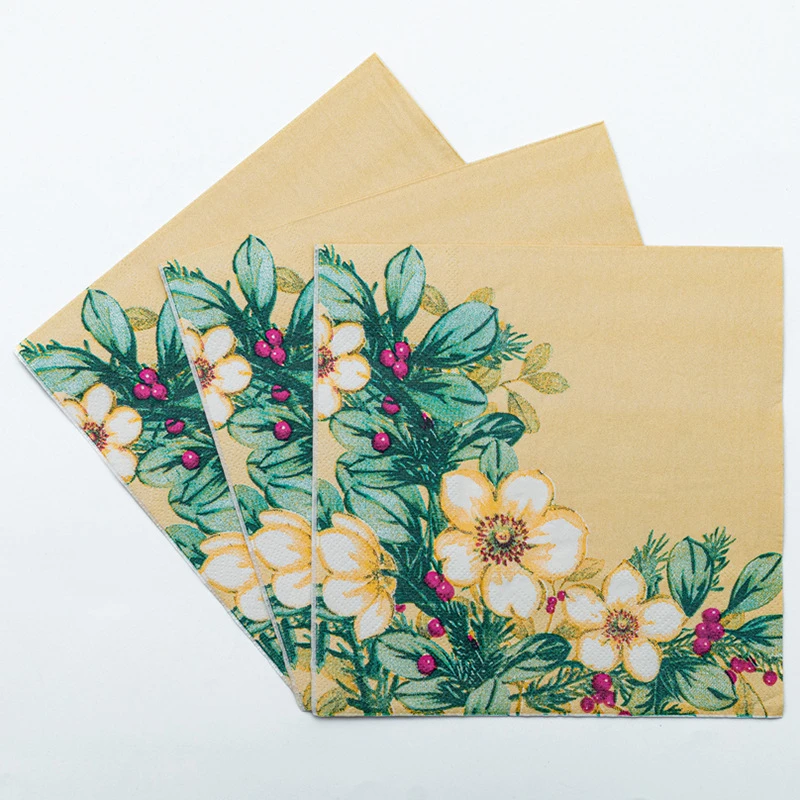 20Pcs Flower Printed Napkins, Disposable 2 Layer Paper Napkins for Party Hotel Dinner Table DIY Decor