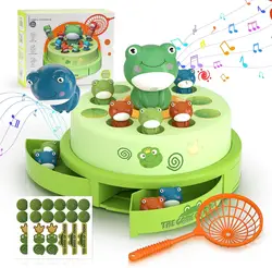 Children's Catapult Frog Turntable Net Fishing Electric Music Sound And Light Parent-child Interactive Training Toys Gift