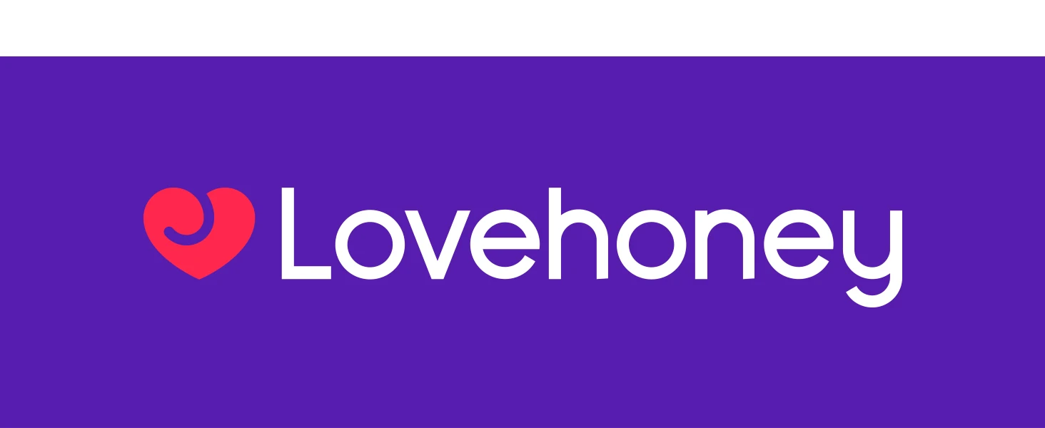 Lovehoney logo in white text with red heart icon on purple background.