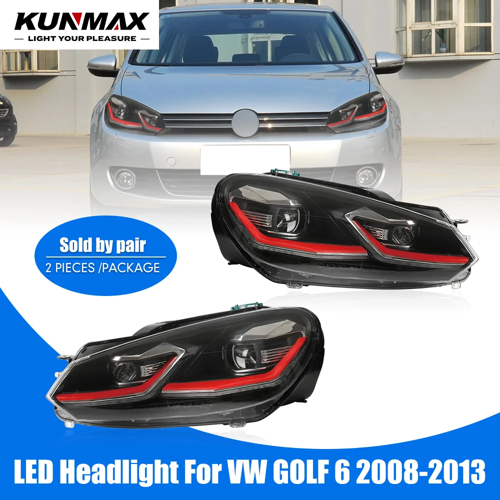 For VW GOLF 6 2008-2013 LED Headlights DRL Start-up Animation Turning Signal Headlight Assembly Plug and Play Front Head Lamps