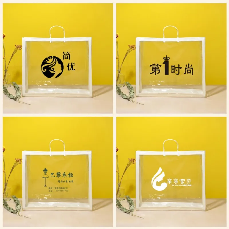 StoBag 10pcs Shopping Tote Bag Shoulder Plastic Clear Cute Kids Gift Packaging Birthday Pouches Portable Custom Logo(Extra Fee)