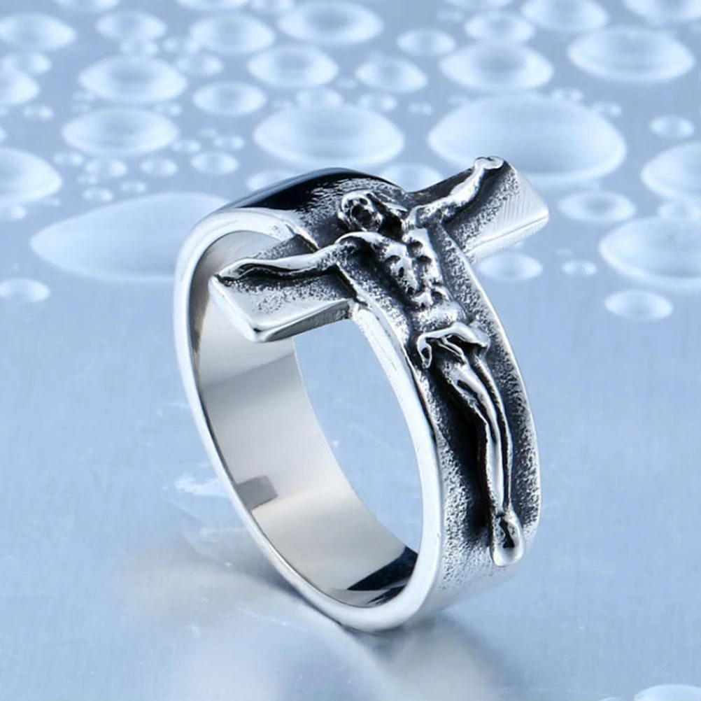 

1Pcs Cross Ring Jesus Jewelry Alloy Stylish Silver Fashion Accessory Perfect Christian Gift Unisex Cross Ring