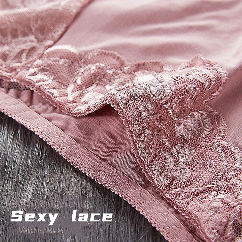 Women Cotton Underwear Panties Sexy Lace Mid-Waist Hollow Female Briefs Hip Lift Underpants for Lady Large Size Lingerie