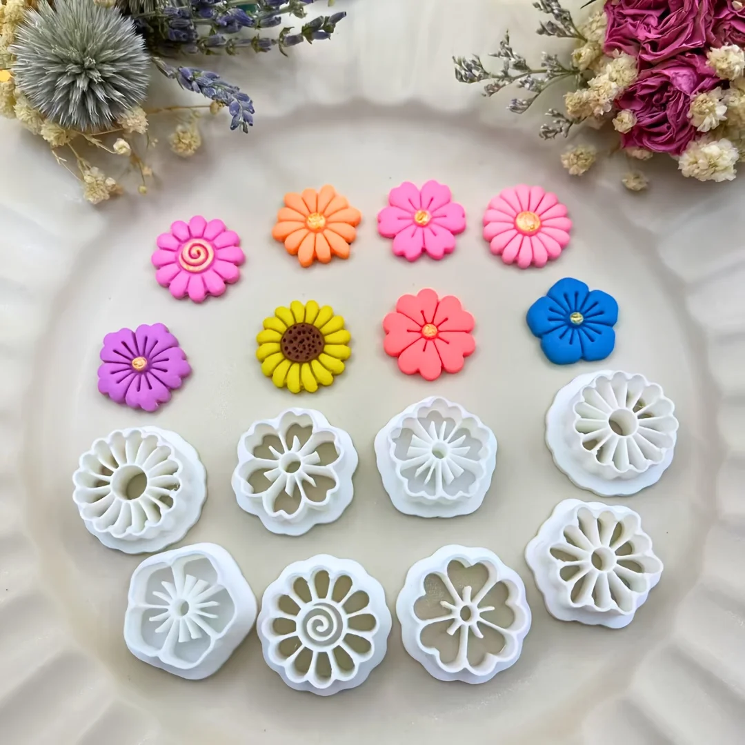 8Pcs Bohemian Flower Polymer Clay Cutters Set  Valentine's Day Hollow Floral Molds for Earrings & Jewelry Making DIY Craft Tools