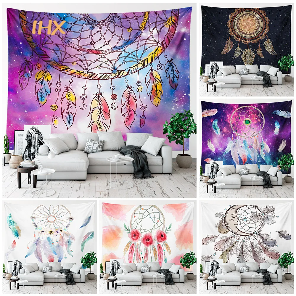 Psychedelic Dream Catcher Tapestry Room Decor Hippie Boho Color Feather Tapestry Yoga Mat Bedroom Home Decoration Aesthetics