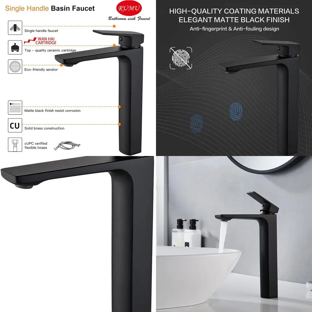 

Tall Single Hole Vessel Sink Faucet, Brass Mixer for RV Bathroom Vanity Basin, 1.2 GPM Solid Brass