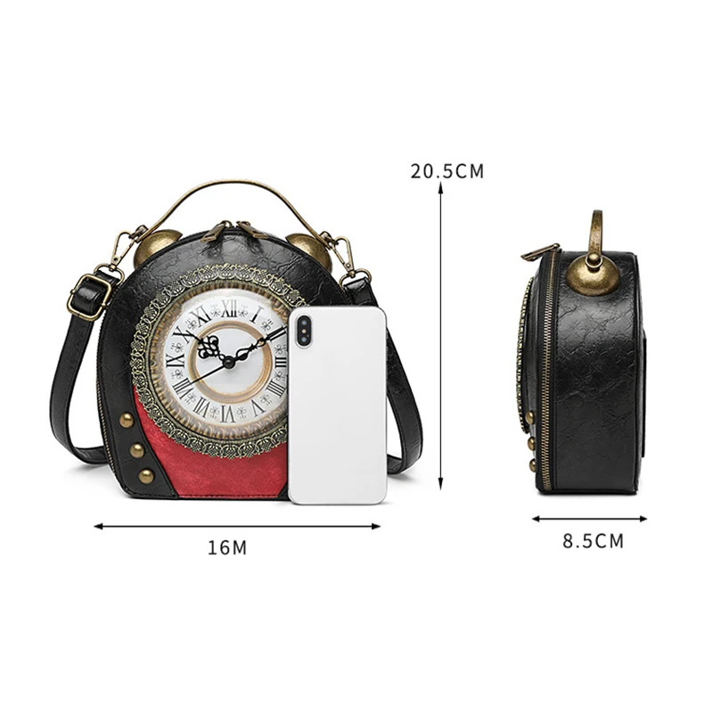 Ladies' new retro color blocked handbag fashionable clock design single shoulder crossbody bag luxurious banquet small round bag