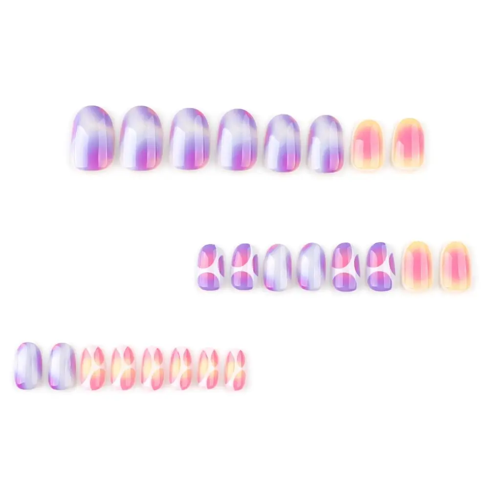 

Manicure Oval False Nails Color-blocking Gradient Press on Nails Detachable French Fake Nails DIY