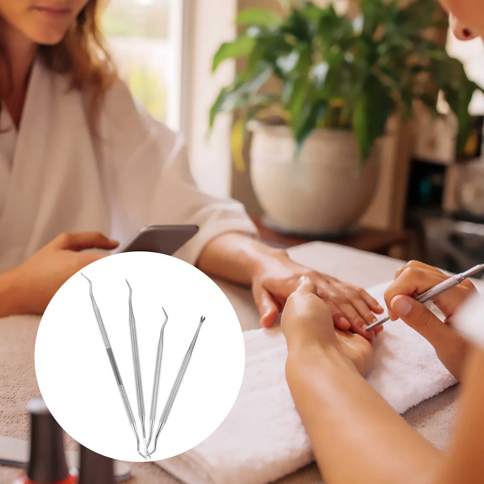 

4pcs Stainless Steel Art Tool Dead Skin Push For Cuticle Care Manicure Tools Kit Nail Cleaning Tool Portable Dual Head Design