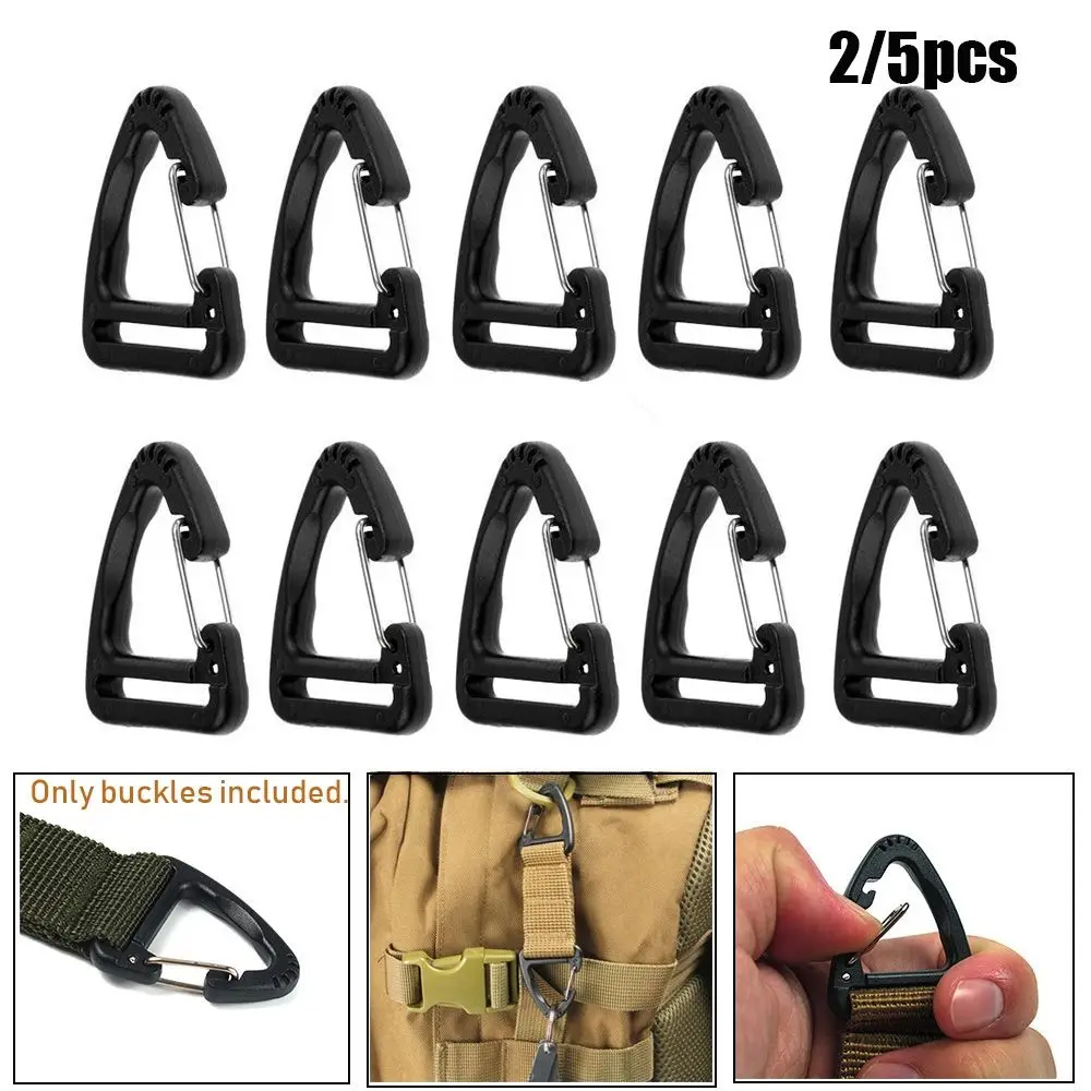 2/5pcs Black Outdoor Tool Plastic Alloy Spring Quickdraws Clip Hooks Keychain Belt Buckles Triangle Carabiner