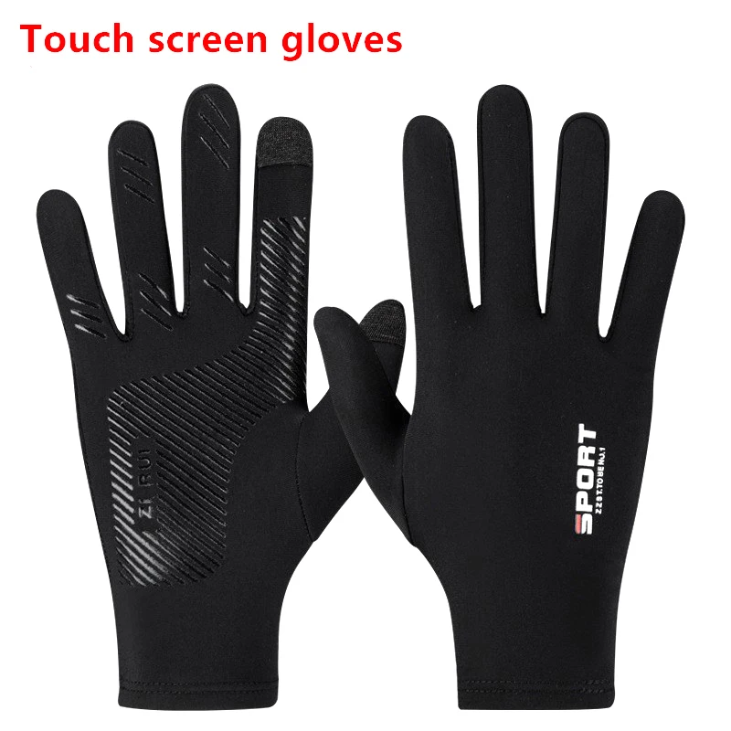 

Summer Gloves Men Ice Silk Sun Proction Driving Glove Fishing Gloves Breathable Anti-slip Full Finger Glove Touchscreen Glove