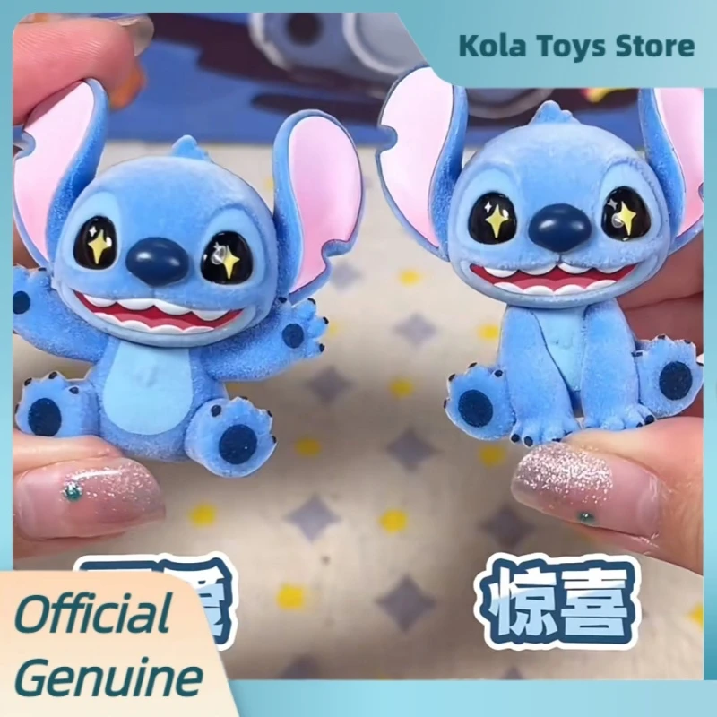 Mini caja ciega de la serie esponjosa de Stitch, figura flocada, lindo cachorro de humor, modelo de figura de Anime, muñecas, caja misteriosa, juguetes para coleccionar, regalo