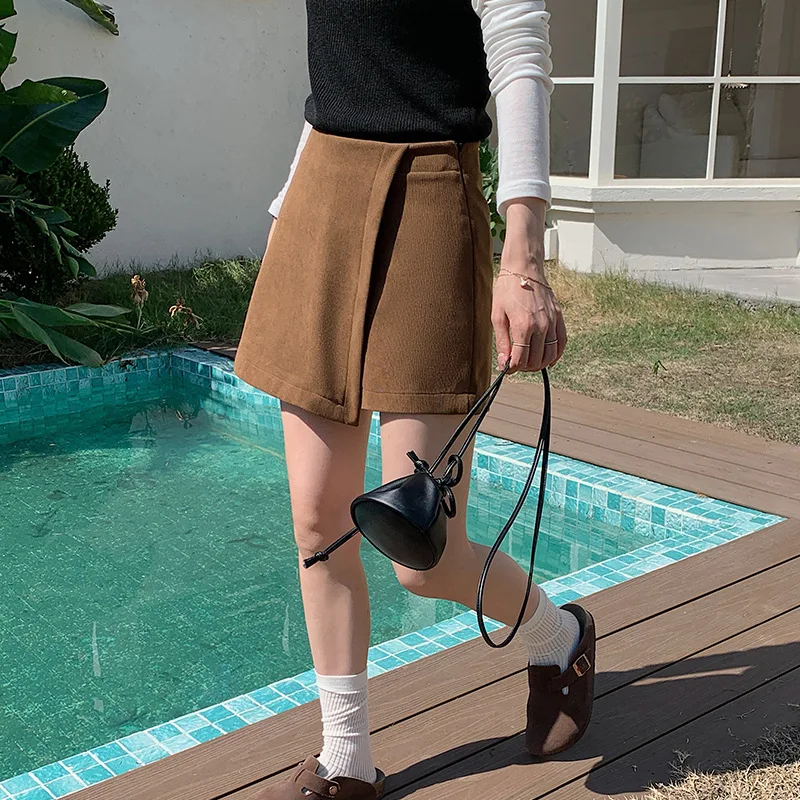 

Y2K Irregular A-Line Mini Skirt Women Autumn Winter Thick Warm Fashion Side Split Skirts Korean Streetwear Short Corduroy Skirt