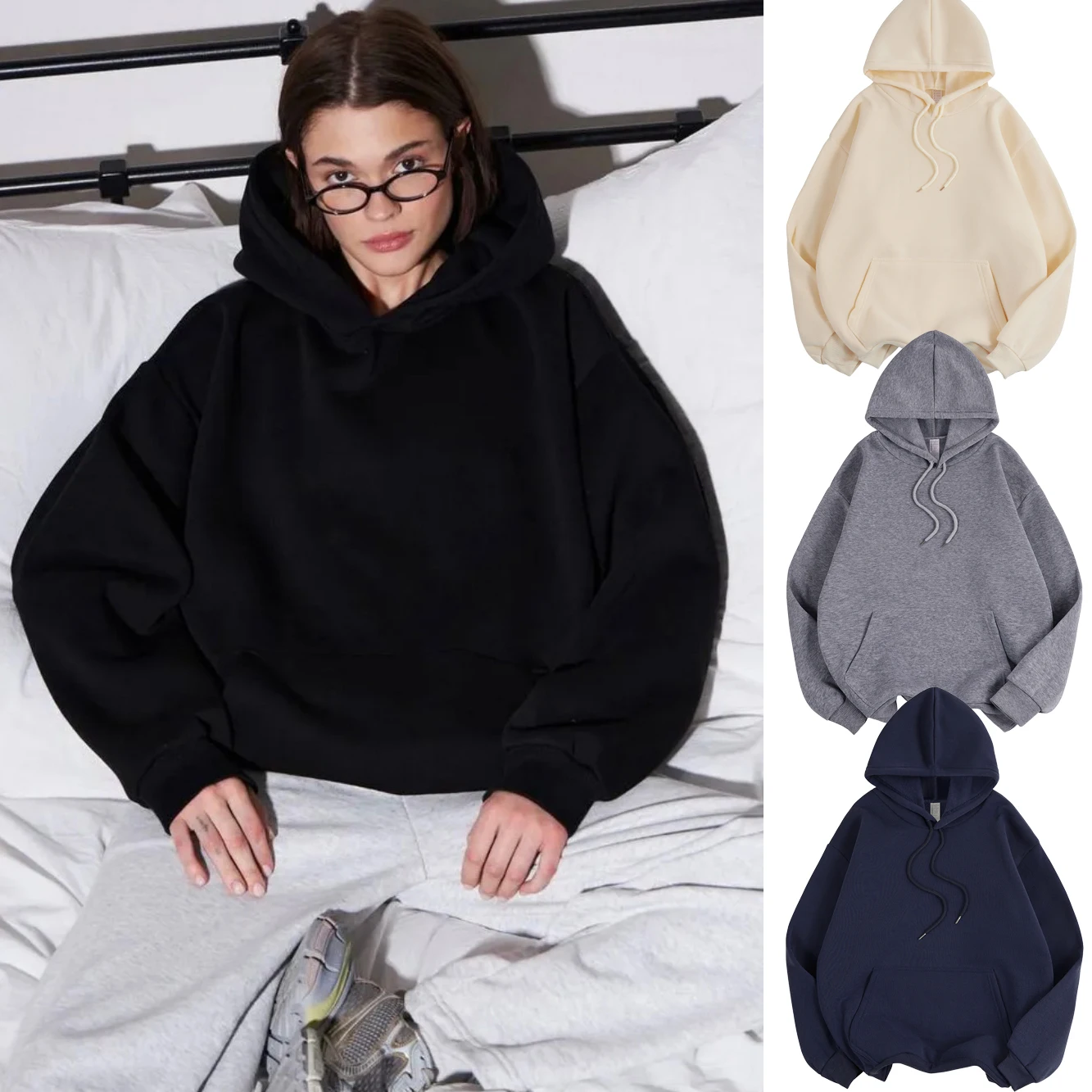 Novo inverno das mulheres sólido hoodies básico strecth velo confortável moletom solto bolso roupas quentes rua feminino pulôver